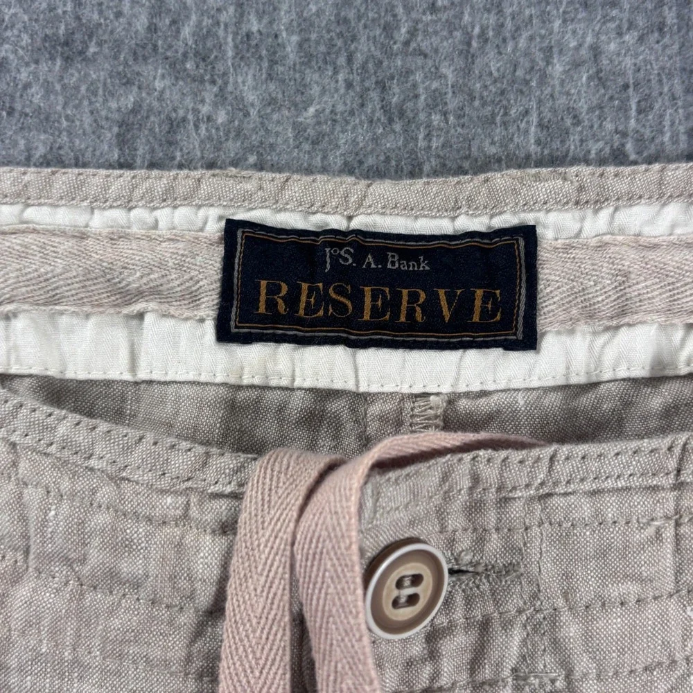 Jos A Bank Reserve Mens 36x30 Linen Pants Tan Beige Drawstring Casual Trousers